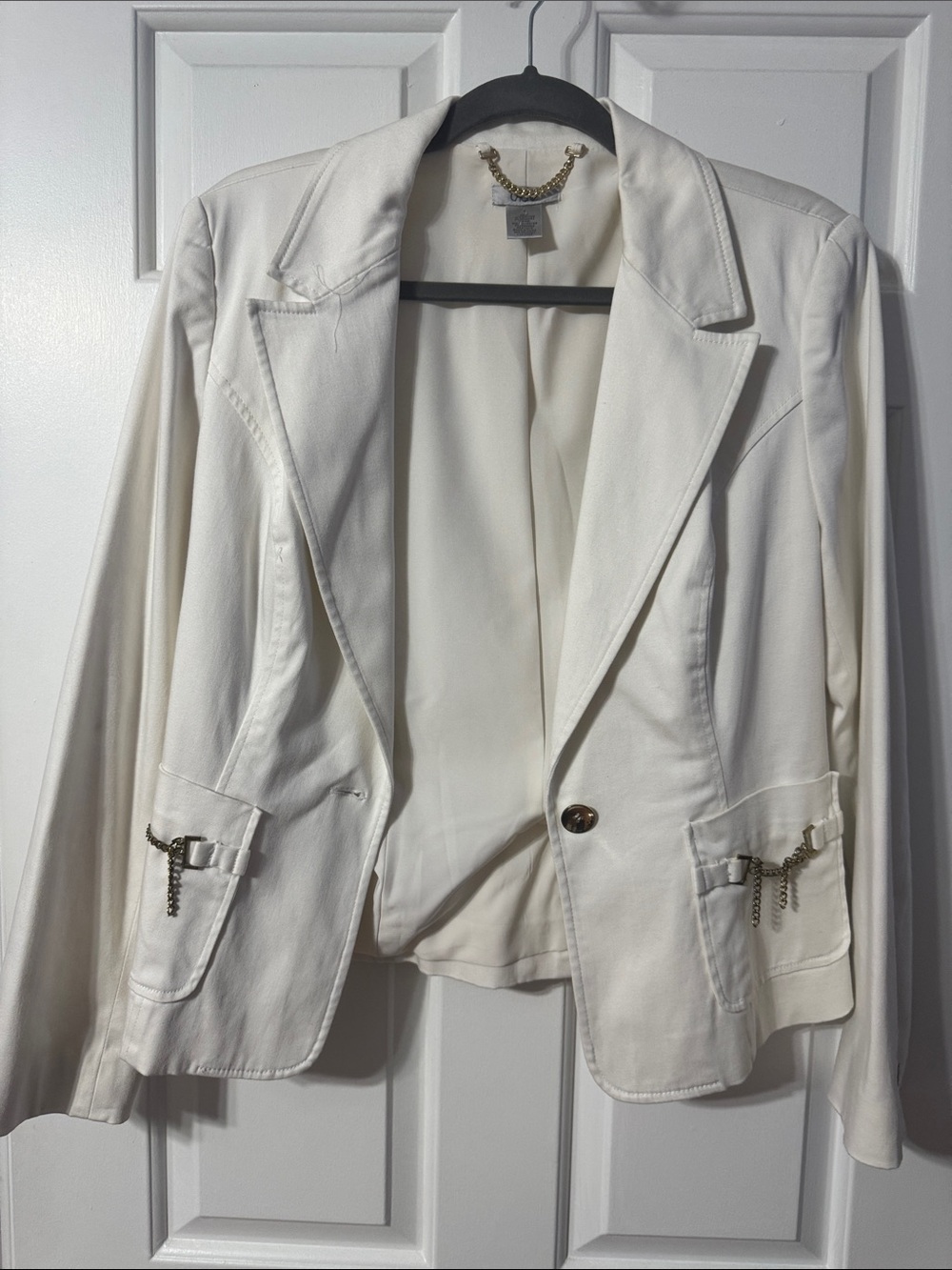 Cache White Blazer with Gold Chain Details